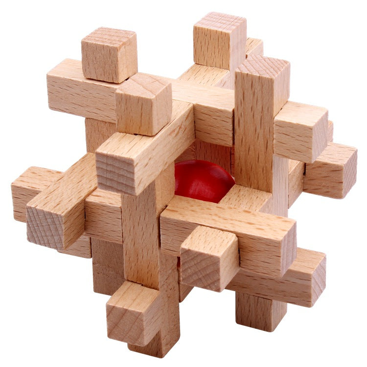 Wisdom Wheel Large Beech Kongming Lock Children's Educational Toys for Adults and Students Decompression Burning Brain Disassembly and Reassembly Luban Lock