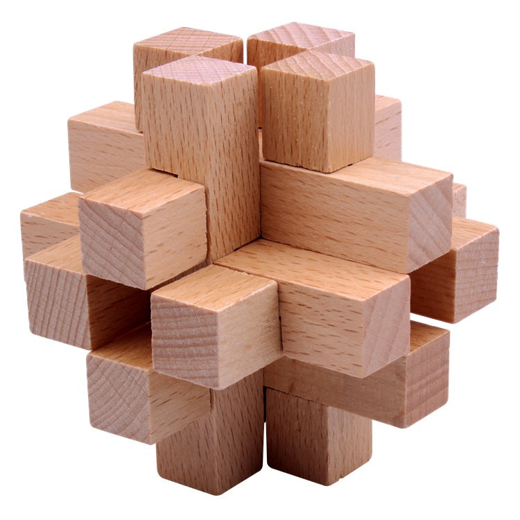 Wisdom Wheel Large Beech Kongming Lock Children's Educational Toys for Adults and Students Decompression Burning Brain Disassembly and Reassembly Luban Lock
