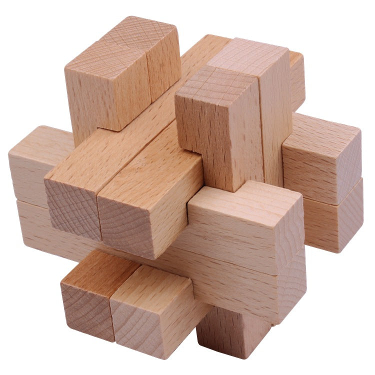 Wisdom Wheel Large Beech Kongming Lock Children's Educational Toys for Adults and Students Decompression Burning Brain Disassembly and Reassembly Luban Lock