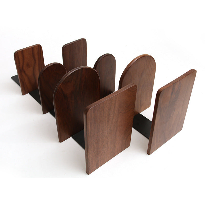 Japanese Style Simple Wooden Book Stand Creative Black Walnut Wood Thickened Bookshelf Bookend Student's Solid Wood Bookend Logo