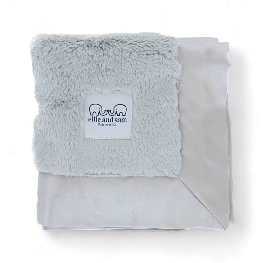 Luxury Baby Lovey with Satin Trim in Luxe Plush, Silver