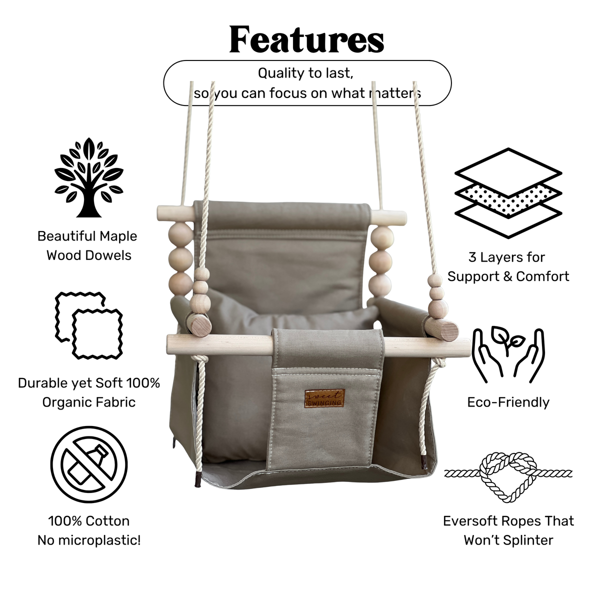 Organic Cotton Indoor High Back Baby & Toddler Swing-Sand