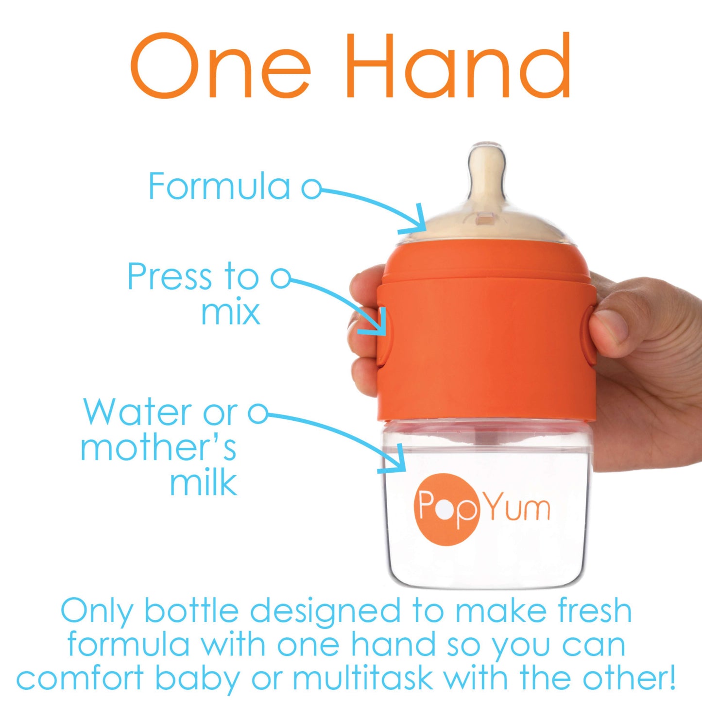 PopYum 5oz Anti-Colic Baby Bottle for Breast and Formula Feeding, Orange, #1 Slow Flow Nipple