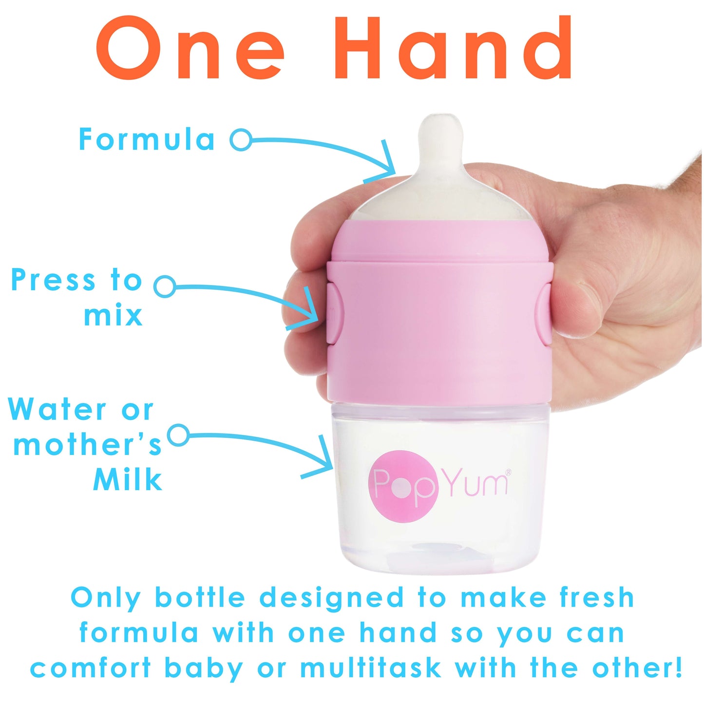 PopYum 5oz Anti-Colic Baby Bottle for Breast and Formula Feeding, 2-Pack, Pink, #1 Slow Flow Nipples