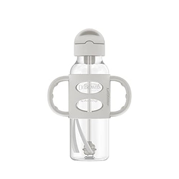 Dr. Brown'S Milestones Narrow Sippy Straw Bottle With 100% Silicone Handles, 8Oz/250Ml, Gray, 1 Pack, 6M+