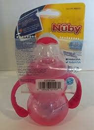 Nuby 3-Stage Wide Neck No Spill Bottle With Handles And Non-Drip Juice Spout, 3 Months, 8 Ounce, Pink