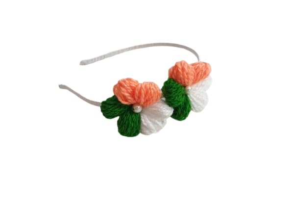Belleza Crafting With Creativity Tricolor Handmade Yarn Flower Hairband For Girls | Soft Double Flower Headband For School, Fest