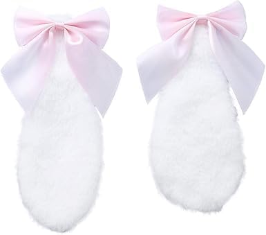 1 Pair Pink Bunny Plush Lop Ears Hair Clip Rabbit Furry Ears Ribbon Bow-knot Girls Hair Hairpin Cosplay Headwear Easy to Wear Or