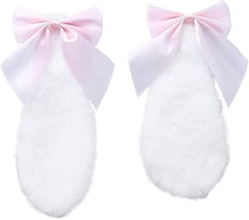 1 Pair Pink Bunny Plush Lop Ears Hair Clip Rabbit Furry Ears Ribbon Bow-knot Girls Hair Hairpin Cosplay Headwear Easy to Wear Or