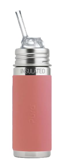 Pura Kiki 9Oz/260 Ml Stainless Steel Insulated Bottle W/Silicone Straw & Sleeve, 100% Plastic-Free, Madesafe Certified, 100% Med