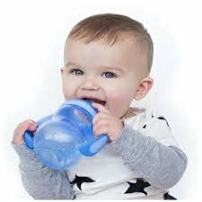 Nuby 3-Stage Wide Neck No Spill Bottle with Handles and Non-Drip Juice Spout, 3 Months, 8 Ounce, Blue