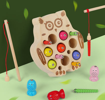 Wooden Ball Kidsren's Wooden Magnetic Kitten Fishing Game Pretend Play Magnetic Early Education Baby Toy Fishing Rod