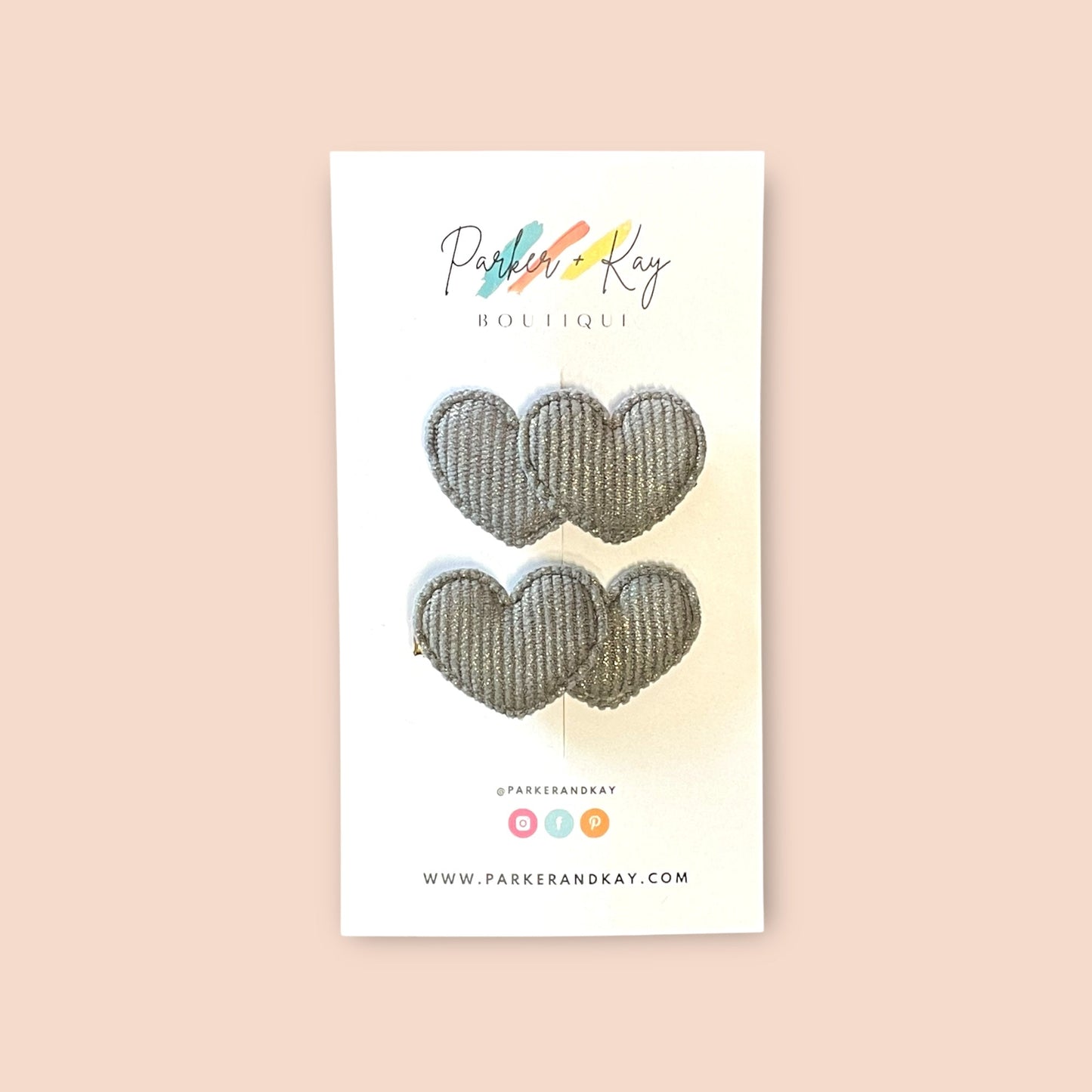 Boho Corduroy Puff Hearts Hair Clips