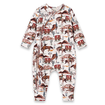 Cowboy Western Spirit Baby Boy Bamboo Zipper Romper