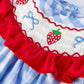 Rylee Faith Designs - Baby Girls Summer Strawberry Bow Embroidered Smocked Romper