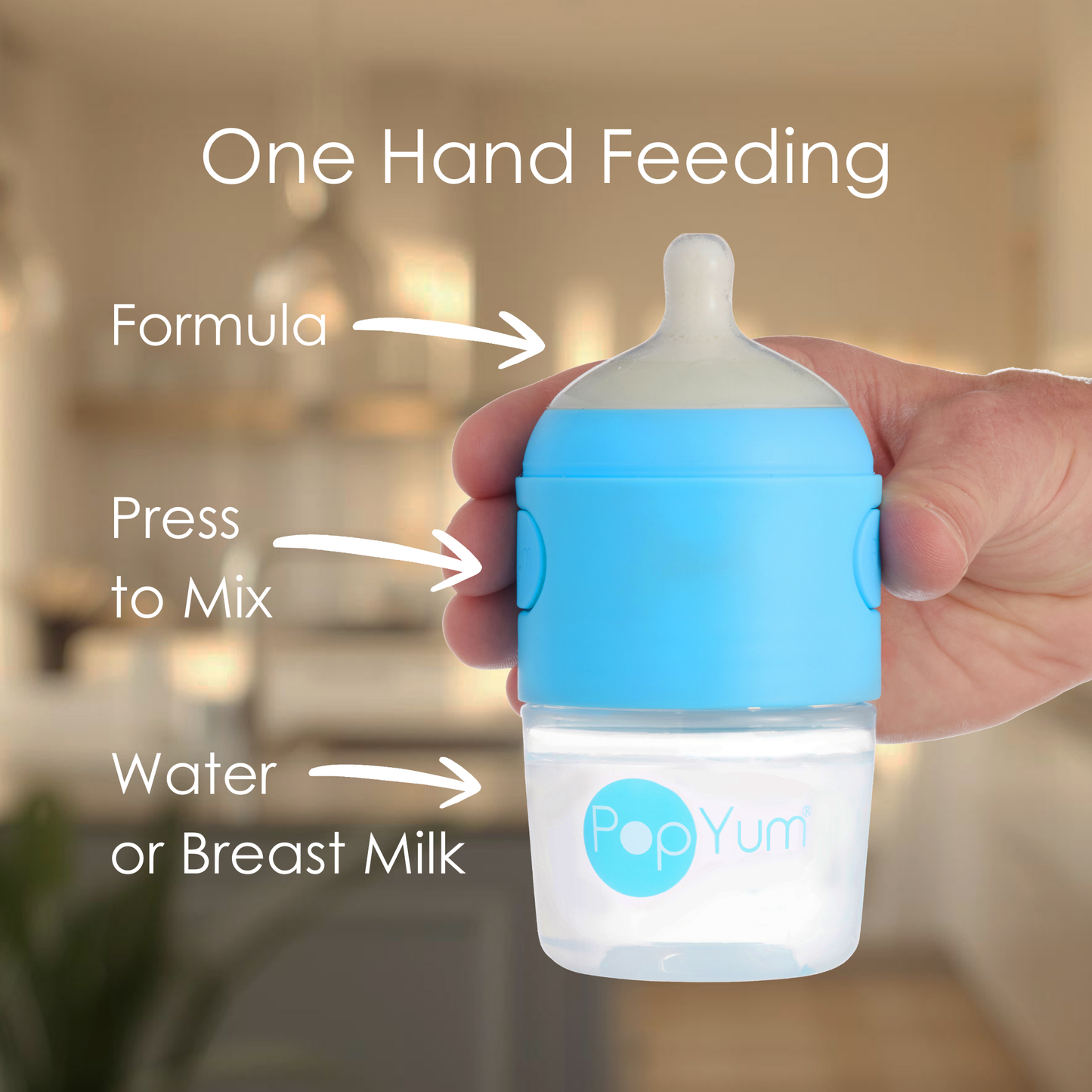 PopYum Blue Formula Making Baby Bottle 4-Pack Set with Gray Drying Rack Bundle