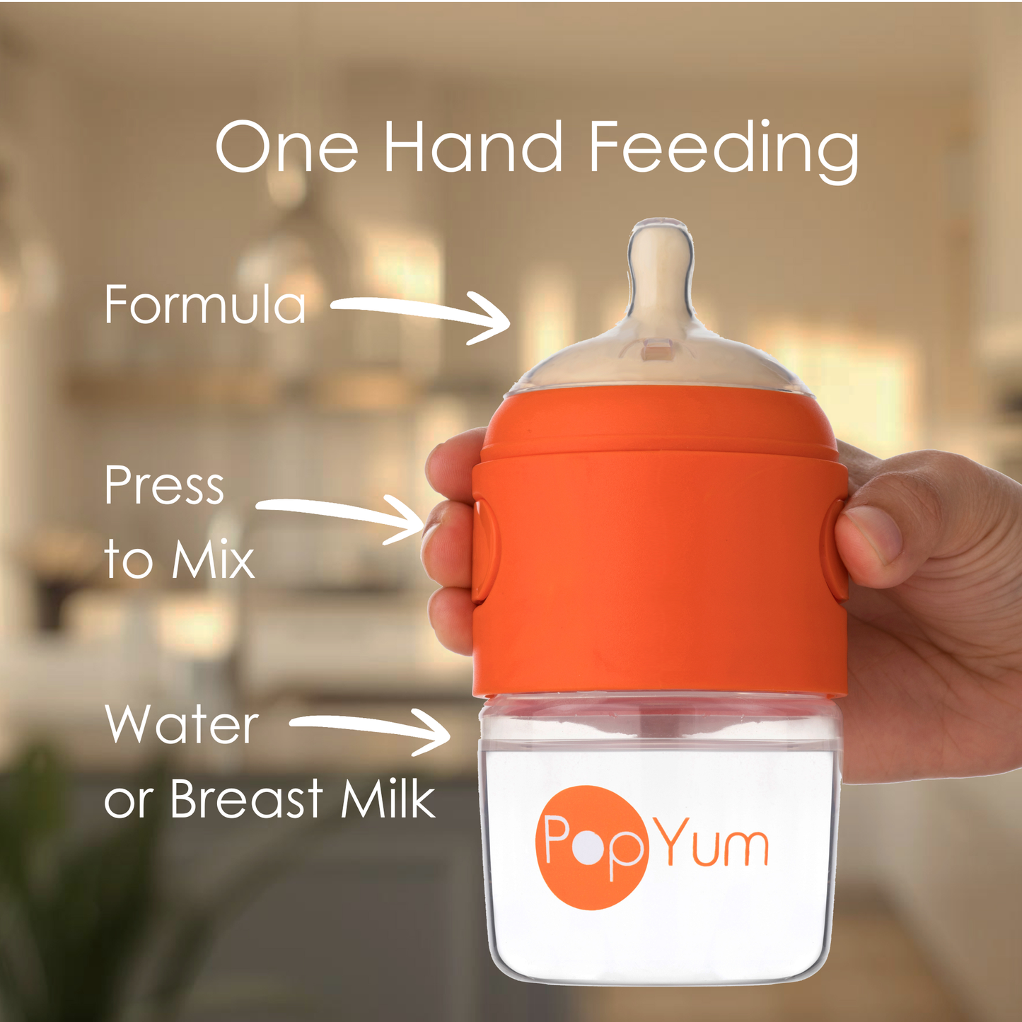 PopYum 5oz Anti-Colic Baby Bottle for Breast and Formula Feeding, 3-Pack, Orange, #1 Slow Flow Nipples