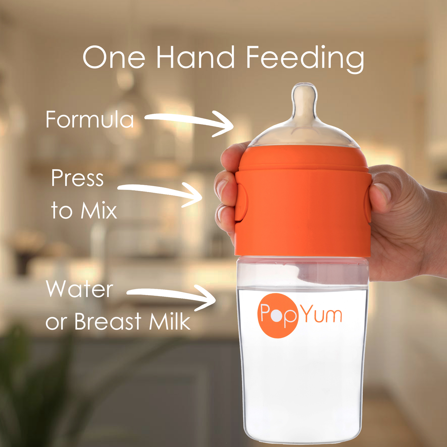 PopYum 9 oz Orange Formula Making Baby Bottle 3-Pk with White Drying Rack & Clear Drying Mat Bundle