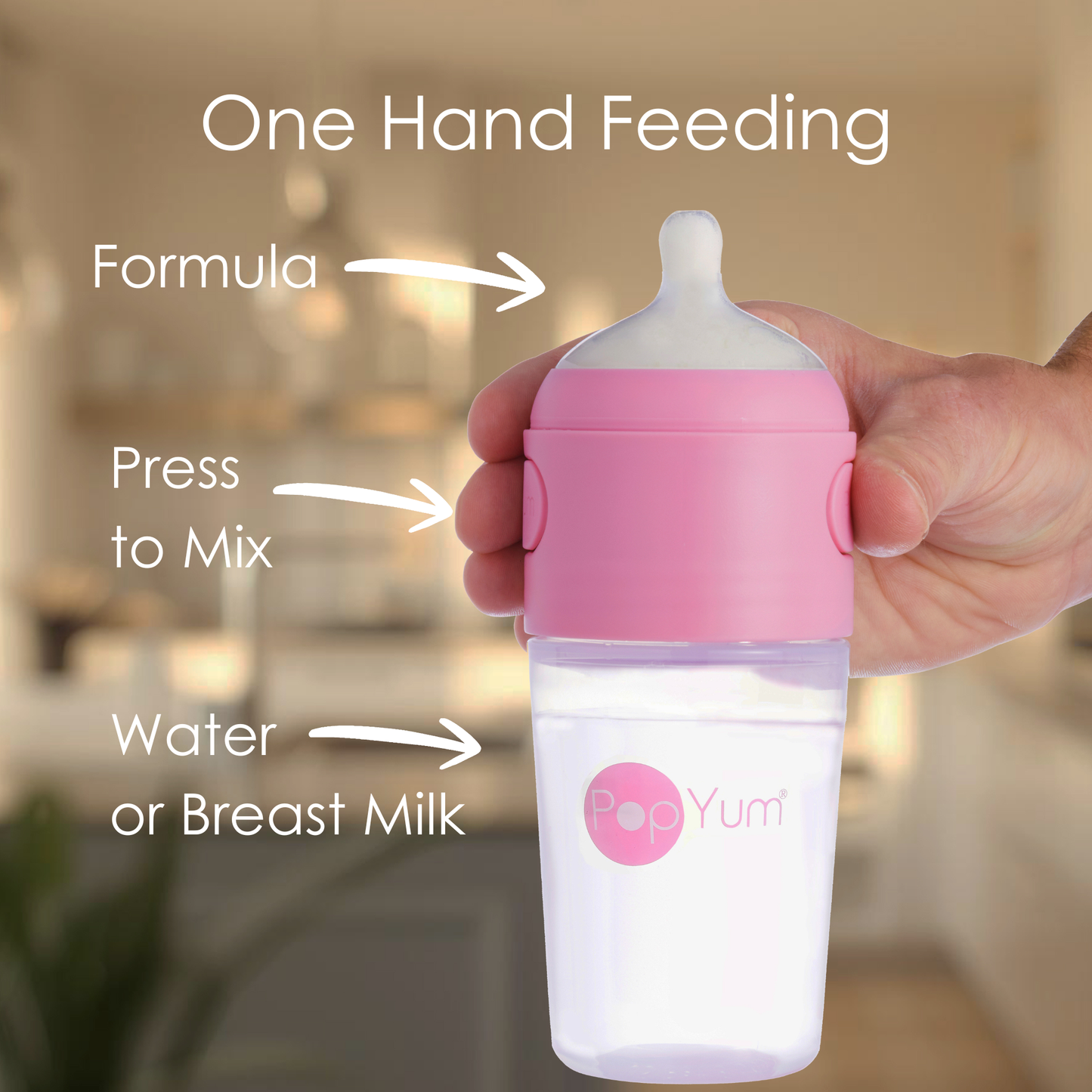 PopYum 9 oz Pink Formula Making Baby Bottle 3-Pk with Gray Drying Rack & Clear Drying Mat Bundle
