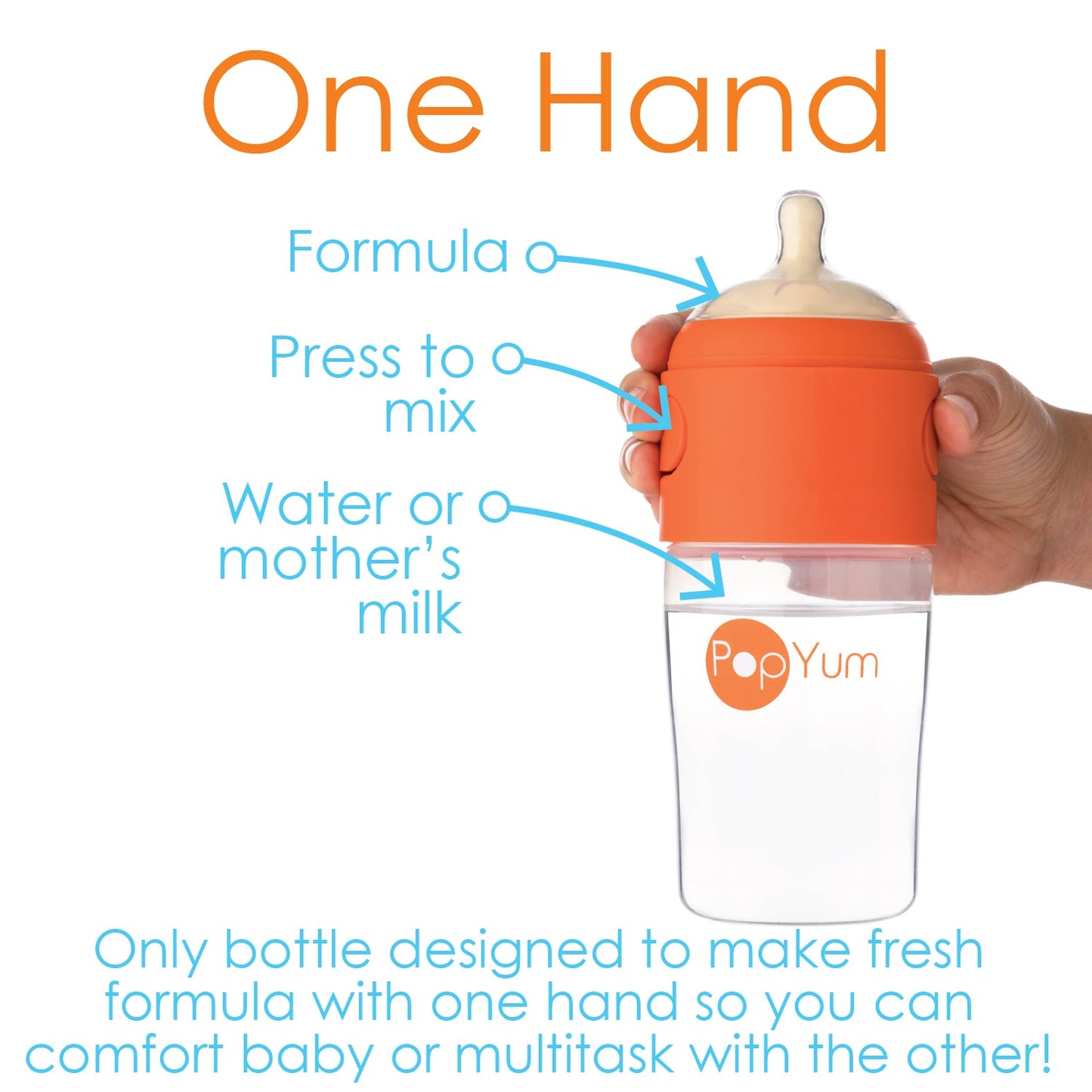 PopYum Orange Baby Bottle Set 4-Pack with Gray Drying Rack & Clear Drying Mat Bundle