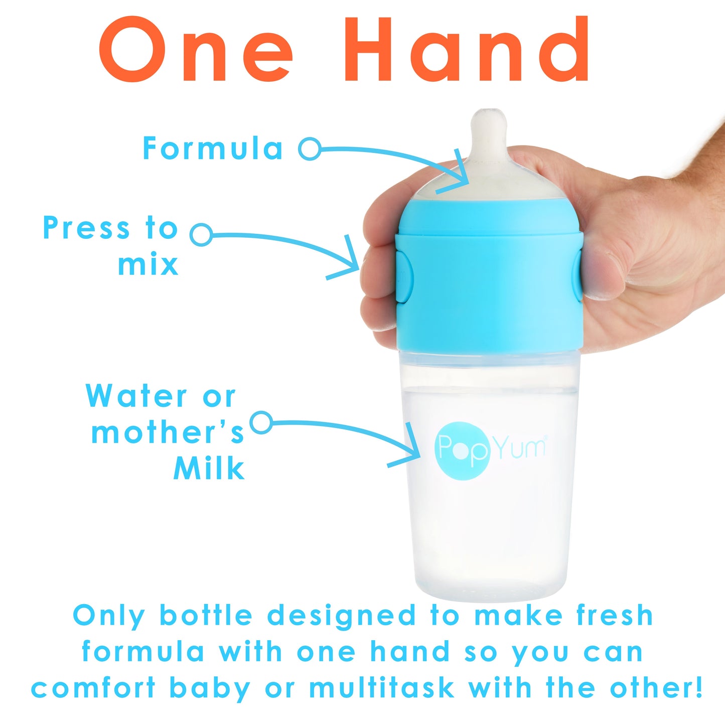 PopYum Blue Formula Making Baby Bottle Set 4-Pack with White Drying Rack Bundle