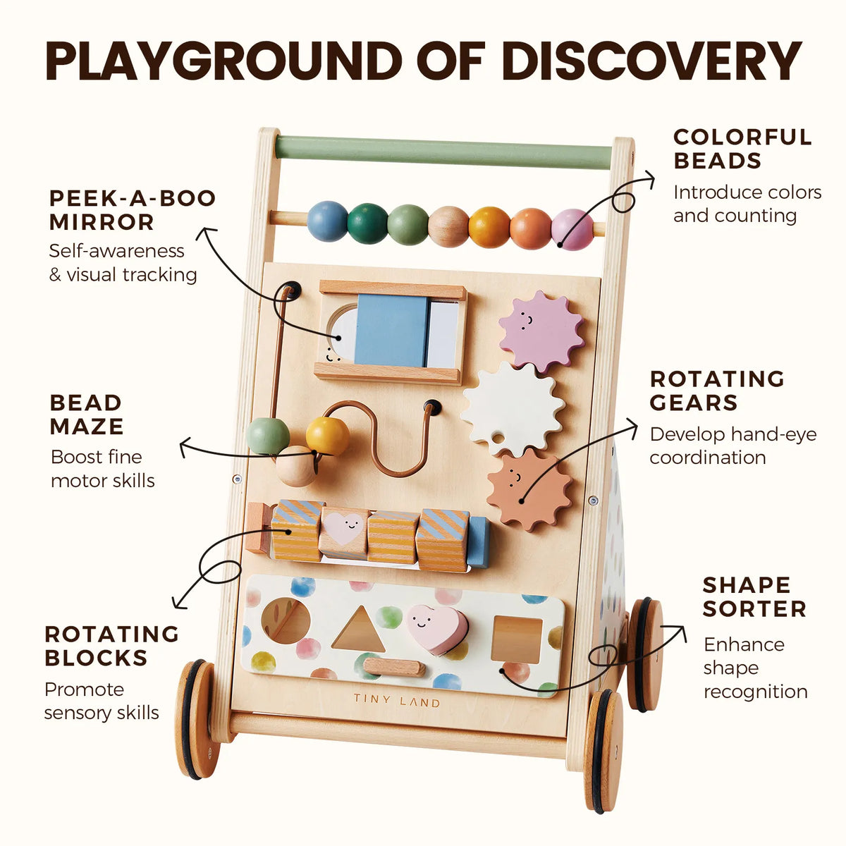 Tiny Land® Versatile Natural Wooden Baby Walker