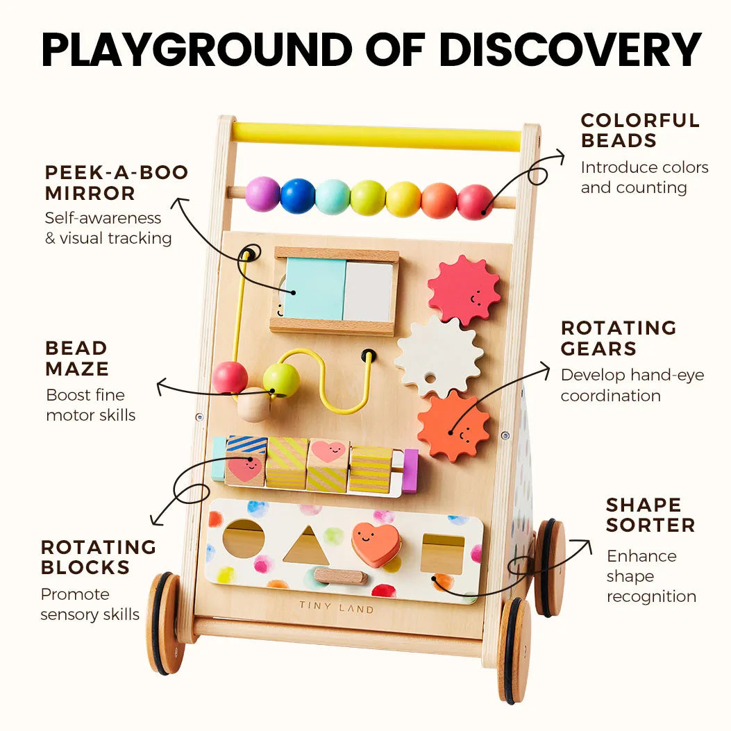 Tiny Land® Premium Natural Wooden Activity Walker