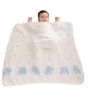 Babyholic 4 Layer Muslin Baby Blanket, 100% Cotton Soft Breathable Swaddle Wrap for Newborn Boys & Girls