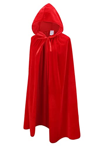 Ourlore Kids Velvet Cape Cloak With Hood Unisex-Child Cosplay Halloween Christmas Costume (Red, 100Cm/39.4Inch)
