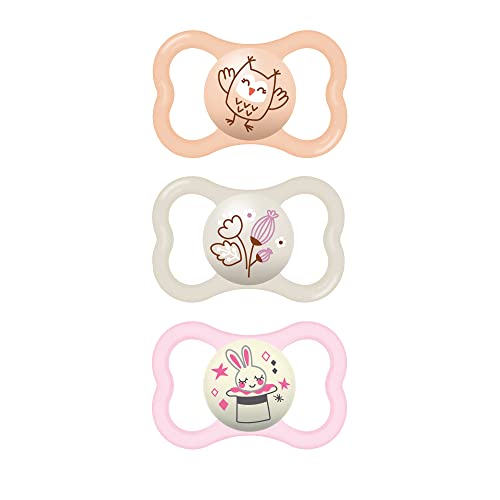 Mam Air Night & Day Baby Pacifier, For Sensitive Skin, Glows In The Dark, 6-16 Months, Girl, 3 Count (Pack Of 1)