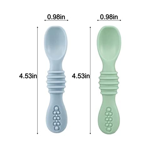 Pandaear 2 Pack Silicone Suction Plates For Baby, Divided Unbreakable Toddler Plate With 2 Pack Spoons For Self Feeding, Babies