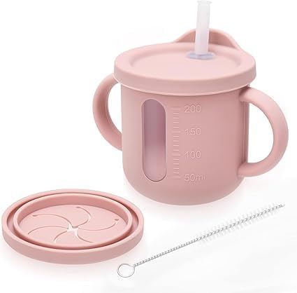 Jukkre Baby Sippy Cup with Straw & Snack Lid  Silicone SpillProof Design, 200ml Capacity, BPAFree, Dual Handles, Easy to Clea