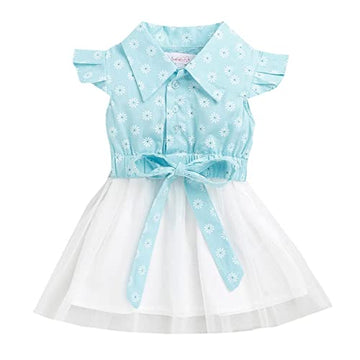 Hopscotch Baby Girls Cotton Floral Print Casual Knee Length Fit And Flare Mini Dress In Blue Color For Ages 1224 Months (Oth17