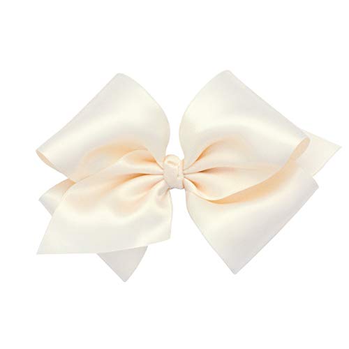 Wee Ones Girls' Classic French Satin Hair Bow On A Weestay Clip With A Knot Wrap Center, Small King, Ecru
