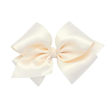 Wee Ones Girls' Classic French Satin Hair Bow On A Weestay Clip With A Knot Wrap Center, Small King, Ecru