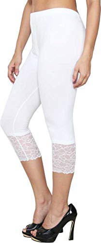 SNOWBALL Girls Cotton Net Soft Stretchable Capri (White, Free Size)