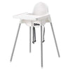 Highchair With Tray, White, SilverColour