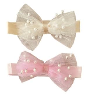 ETCETRAS  Headbands For Baby Girl, Set of 2 Lovely Stretchy Bow with Pearls Baby Hair Bands Hairbands Headbands Head Wrap Soft 