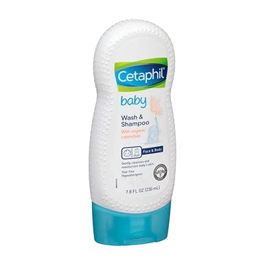 Cetaphil Baby - Wash & Shampoo - with Organic Calendula - Net Wt. 7.8 FL OZ (230 mL) Per Bottle - Pack of 2 Bottles (Packaging/D