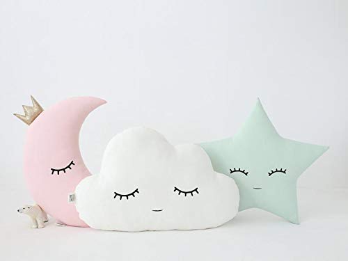 The Purple Tree Cute Cloud Moon Star Cot Cushion With Crown (Pack Of 3, 16X16 Inch, Velvet) Kids Cushion, Soft Toy, Soft Plush P