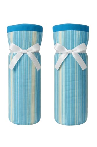 Daddy Come Baby Bottle Cover For 260 Ml Feeding Bottles, Blue Stripe Design With Bow, 16 Cm Height