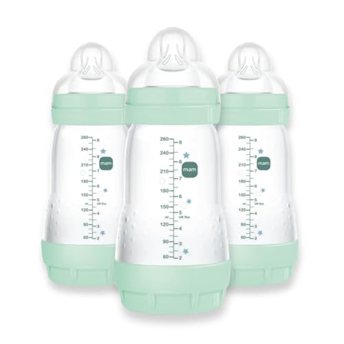 Mam Easy Start Anti-Colic Bottle 9 Oz (3-Count), Baby Essentials, Medium Flow Bottles With Silicone Nipple, Baby Bottles For Bab