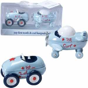 First Tooth and Curl Keepsake Set-2 x 3 INCH - BOY/Race Car/Airplane/Baby Shower/New Baby/New Grandchild