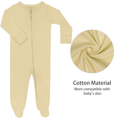Guisby Footed Long Sleeve Baby Pajamas With Zipper Cotton Infant Sleepers Light Grey+Apricot 0-3 Months