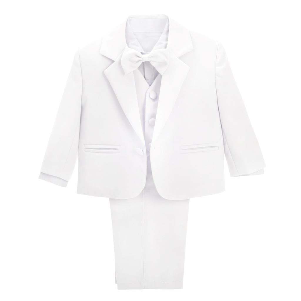 Dressy Daisy Boy' 5 Pcs Set Formal Tuxedo Suits No Tail Wedding Christening Outfits Size 2-3T White, 057