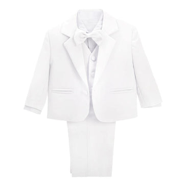 Dressy Daisy Boy' 5 Pcs Set Formal Tuxedo Suits No Tail Wedding Christening Outfits Size 2-3T White, 057