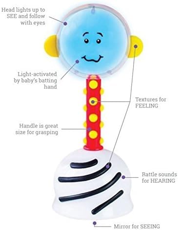 SmartNoggin NogginStik Light-up Developmental Rattle - Color Changing, Textured for Grasping, Mirror & Rattle Sound - Sensory To