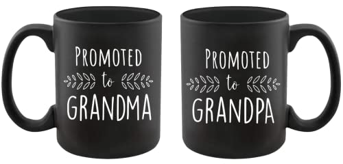 Pregnancy Announcement For Grandparents Black Coffee Mugs - Grandma To Be & Grandpa To Be 11 Oz Mugs - Great Pregnancy Reveal Id