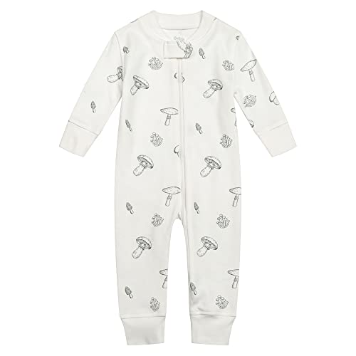 Owlivia Organic Cotton Baby Boy Girl Zip Up Sleep N Play, Footless, Long Sleeve(0-3 Months, Mushroom)