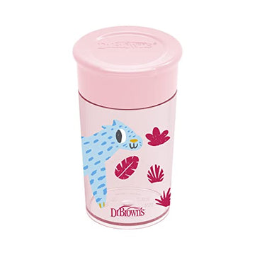 Dr. Browns Milestones Cheers 360 Cup Spoutless Transition Cup, Travel Friendly & Leak-Free Sippy Cup, Pink Leopard, 10 Oz/300 Ml